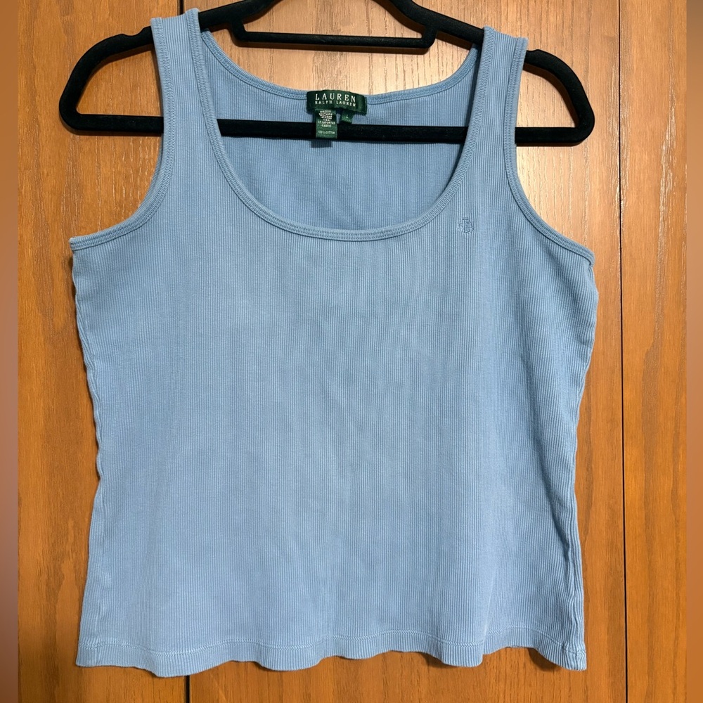 Lauren Ralph Lauren Blue Ribbed Scoop Neck Tank Top Size Large
